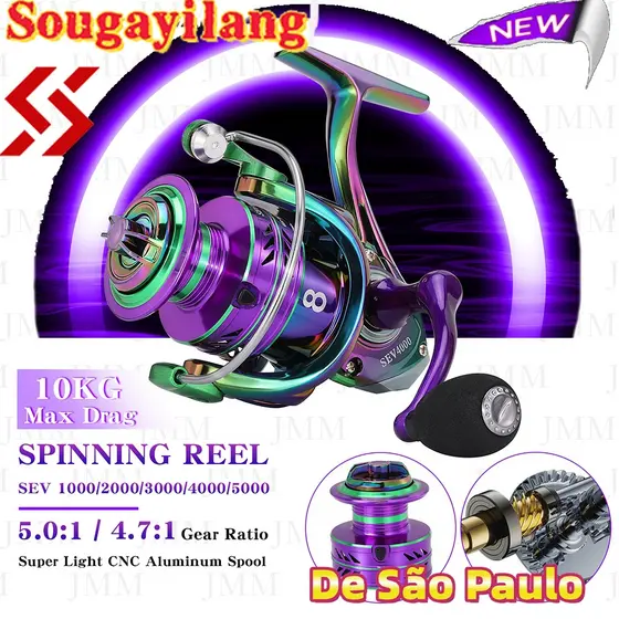 Sougayilang 1000-5000 Carretel De Pesca Giratório 5.0 : 1/4.7 Relação De Engrenagem Arraste Máximo 10kg De Metal De Alta
