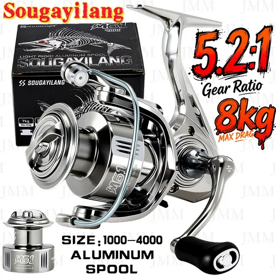 Sougayirang Carretel De Pesca Giratório De Metal 1000-4000 5.2 : 1 Rotação De Rolo De Alumínio