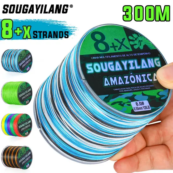 Sougayilang Linha De Pesca Trançada PE X8 Fios 300M Cauda Amelancing Para Água Doce/Salgada