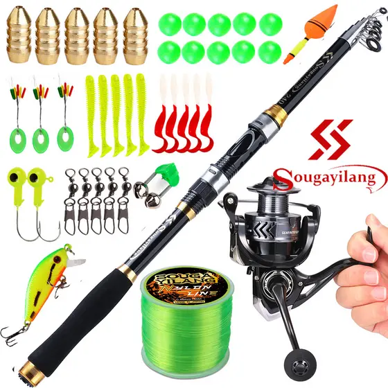 Conjunto De Vara De Pesca Sougayilang Em Fibra De Carbono Com Carretel Série 1000-6000 5.2 : 1 Relação De Engrenagem