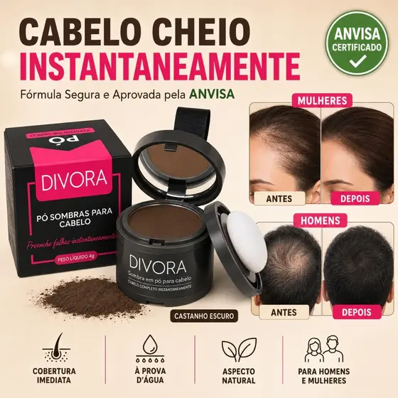 Divora Pó para cobertura de cabelo Sombra Natural 4g à prova d'água à prova de suor cobrindo cabelos brancos e cabelos m