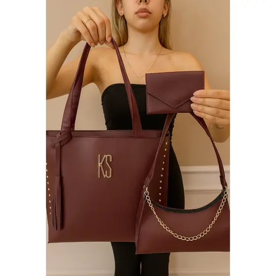 Kit Bolsa Feminina 3 Pçs Bolsa Sacola Grande + Bolsa Pequena Hype Alça Ombro + Carteia Pequena