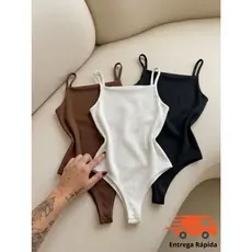 Body Feminino Alcinha Decote Quadrado Anarruga Canelado com Forro Ajuste Perfeito