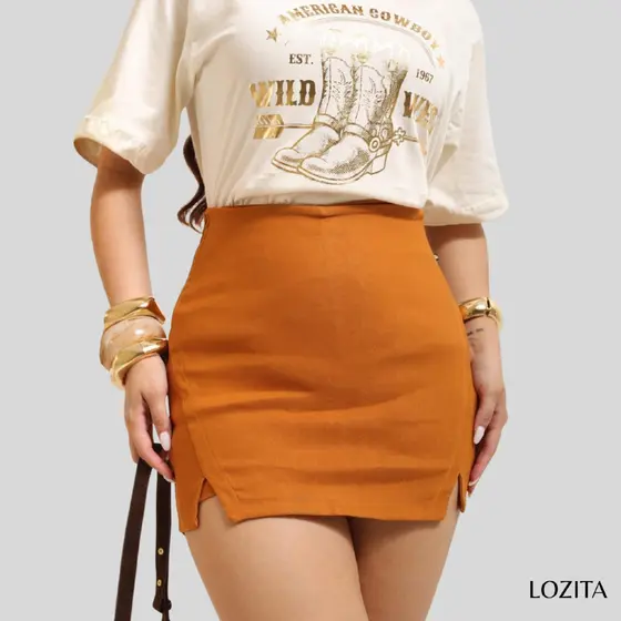 Short Saia Alfaitaria Poliamida Feminino Plus Com Ziper
