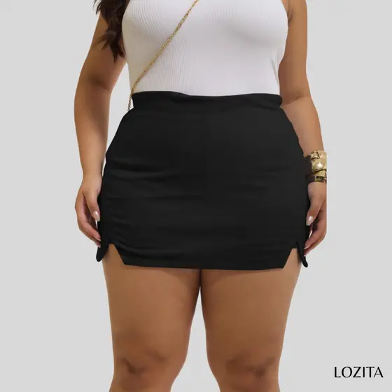 Saia Short Saia Bengaline poliamida moda feminina cintura alta premium moda balada blogueira