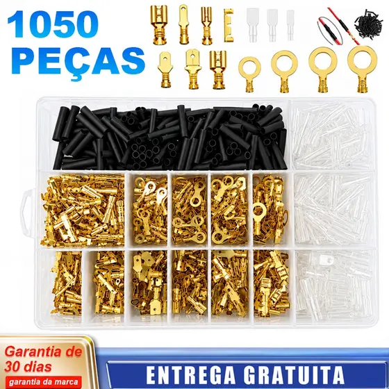 Kit 1050 Terminais Pá 2.8/4.8/6.3mm Isolados - Latão Estanhado, Caixa Organizadora, Para Fiação Automotiva e DIY