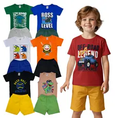 Kit 6 Peças Roupa Infantil Menino Verão Estampado Sortido 3 Conjunto Camiseta + Shorts Bebê
