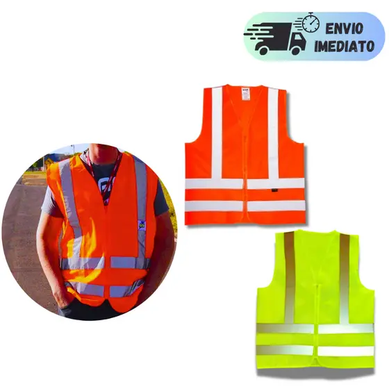 COLETE DE SINALIZAÇÃO REFLETIVO DE SEGURANÇA COM ZIPER LARANJA/VERDE PARA MANOBRISTA CICLISTA TRABALHO SEGURANÇA