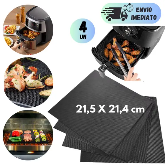 KIT 2 A 4 TAPETES DE AIRFRYER MULTIUSO QUADRADO ANTIDERRAPANTE UNIVERSAL FORRO PROTETOR FRITADEIRA RESISTENTE