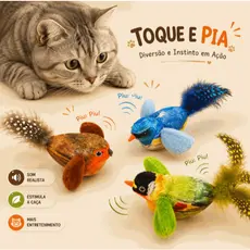 Brinquedo Pássaro Interativo para Gatos com Som Realista Catnip Pena Brinquedo Mordedor Caça Diversão Pet