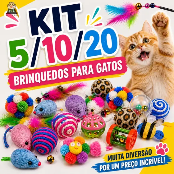 Kit 5/10/20 Brinquedos para Gatos Interativo Pet com ou sem Varinha Modelos Sortidos