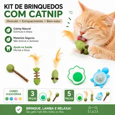 Kit 3/5 Brinquedos para Gatos com Catnip Natural | Mordedor Interativo | Modelos Fixos | Cores Aleatórias