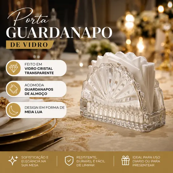 Porta Guardanapos Vidro Cristal Mesa Posta de Luxo
