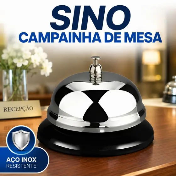 Sino Campainha Sineta de Mesa para Recepção Hotel Restaurante Balcão Atendimento Bar Loja Metal Inox