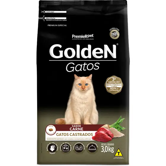 Ração Golden Fórmula Gatos Castrados Carne 3kg