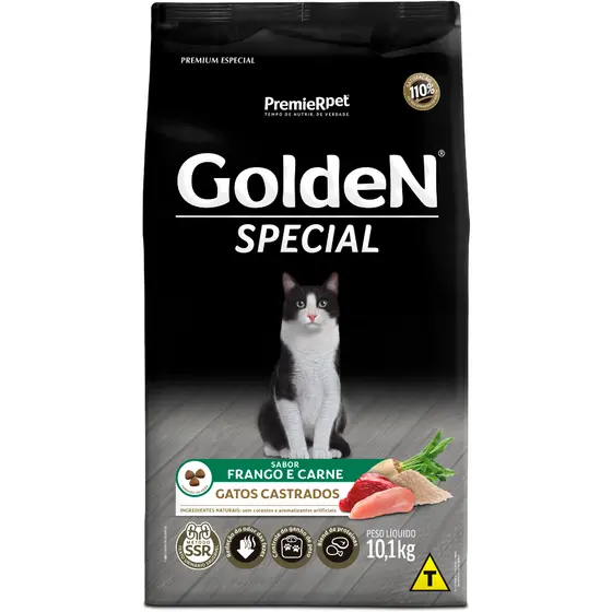 Ração Golden Special Gatos Castrados Frango e Carne 10,1kg