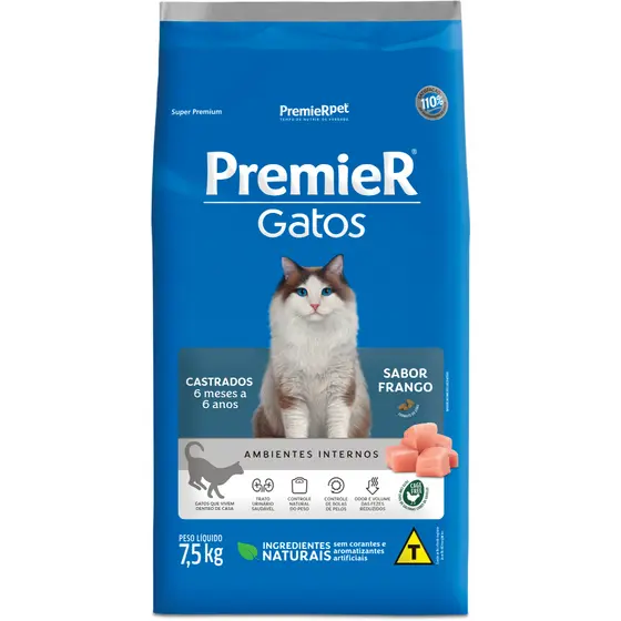 Ração Premier Gatos Castrados de 6 Meses á 6 Anos Frango 7,5kg