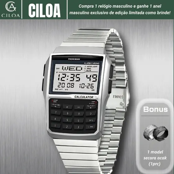 [relógio masculino]Relógio Eletrônico Masculino Novo de Bolso À Prova d'Água Estilo Retrô com Calculadora Em Estoque1116