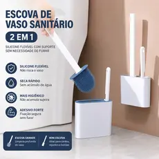 Escova Sanitária 2 em 1 de Silicone Flexível com Suporte para Limpeza de Vaso Sanitário e Banheiro