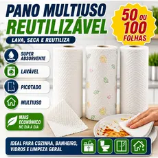Pano Reutilizável em Rolo 50/100 Folhas Lavável Absorvente Multiuso Cozinha Limpeza