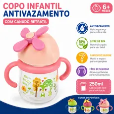 Copo Infantil 250ml Com Canudo Retrátil | Copo Treinamento Bebê Antivazamento BPA Free