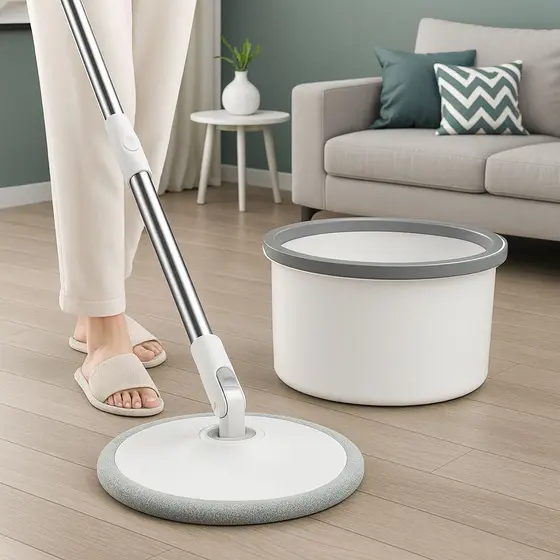 Mop Giratório 360° Deluxe com Separador de Água Suja Balde Dupla Câmara Microfibra Super Absorvente Limpeza Rápida
