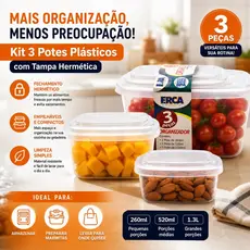 3x Potes Plásticos Práticos Versáteis Organização Cozinha Armário