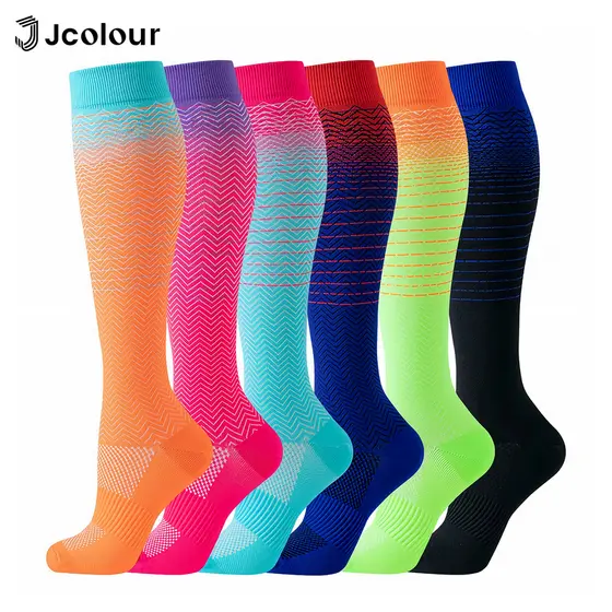 Jcolour Kit 6 Meias Esportivas Antiderrapantes Ombre Degradê Compressão para Corrida e Ciclismo Respirável