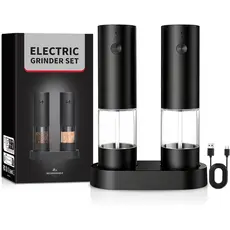 Kit 2 Moedores Elétrico de Sal Grosso e Pimenta do Reino com Suporte Triturador de Tempero