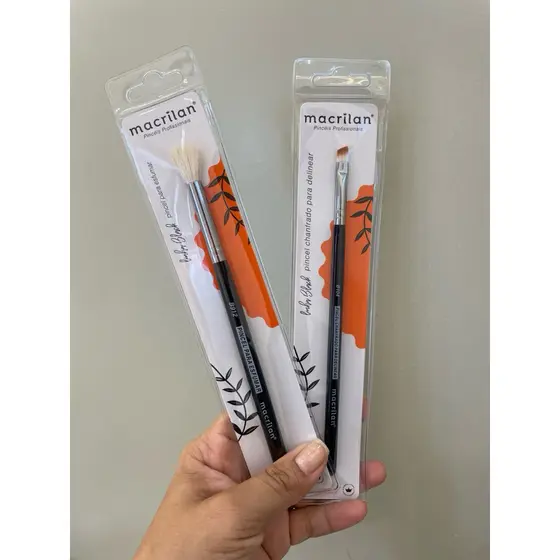 Kit Pincel de Maquiagem Pincel de Esfumar + Pincel Chanfrado para Delineado e Sobrancelha Cerdas Macias Uso Profissional