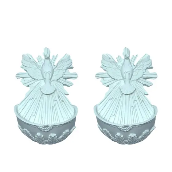 Kit Com 2 Pias Batismal Resina Batizado Artesanato Divino Religioso Decorativo Branca