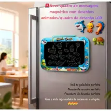 Novo quadro de mensagens magnético com desenhos animados/quadro de desenho LCD, ímã de geladeira, quadro de mensagens
