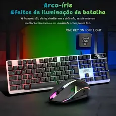 Conjunto de teclado e teclado USB com fio, teclado gamer retroiluminado de 104 teclas