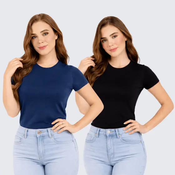 Kit 2 unidades Camisas básicas Feminina Baby Look 100% Algodão - Blusa Slim Blusinha Manga Curta Várias Cores