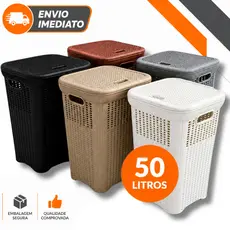 Cesto De Roupas Rattan 50 Litros Baú Com Tampa Premium Várias Cores