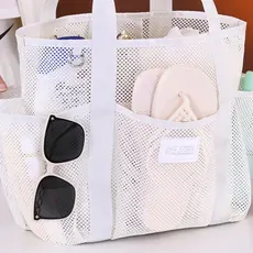 Grande Capacidade Bolsa de Praia em Tela – Ombro, Várias Cores com Bolsos Externos