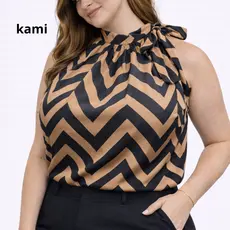 Blusa Plus Size Chevron Crepinho com Laço – Linda, Moderna e Super Confortável