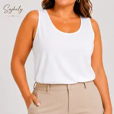 Regata Feminina Plus Size com Forro Duplo em Tecido Duna  A Regata Feminina Plus Size é confeccionada em Tecido Duna Pre