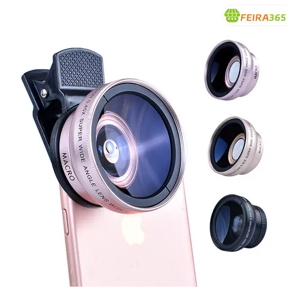 Kit de Clip de Lente HD Externa para Celular 2em1 Lente Super Macro e Grande Angular Compatível com todos os telefones