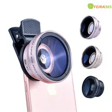 Kit de Clip de Lente HD Externa para Celular 2em1 Lente Super Macro e Grande Angular Compatível com todos os telefones