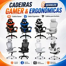 Cadeira Gamer e Ergonômica Escritório Confortável Ajustável 8 Modelos