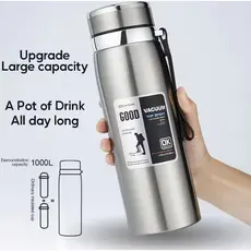 Garrafa 1000ml Inox Térmica Com Infusor Prata De Água Café Parede Dupla Com Alça