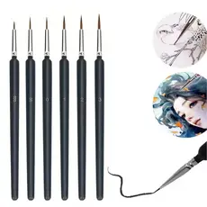 Kit 6 Pinceis Traços Finos Pintura Em Tela Aquarela Modelismo