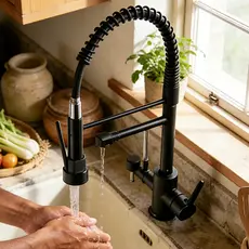 Torneira de Cozinha Luxo Gourmet Com Spray Retrátil Preta e Prata Disponível