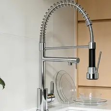 Torneira de cozinha estilo luxo com mola retrátil, disponível nas cores preta e prata