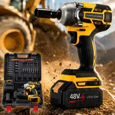 Chave de Impacto recarregável sem escova 48V, kit completo de ferramentas com duas baterias e caixa de ferramentas