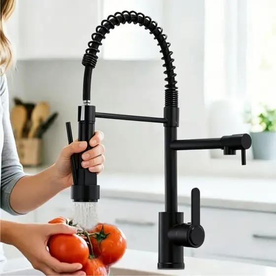 Torneira premium para pia de cozinha giratória 360°, modelo com mola, design elegante e sofisticado
