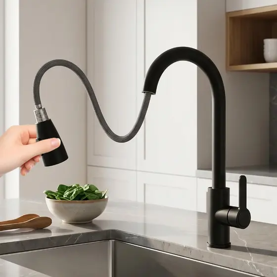 Torneira de cozinha retrátil misturada, design de tração leve e prático