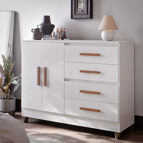 Cômoda Para Quarto Moderna C/ Sapateira 2 Portas 4 Gavetas Cor Branco