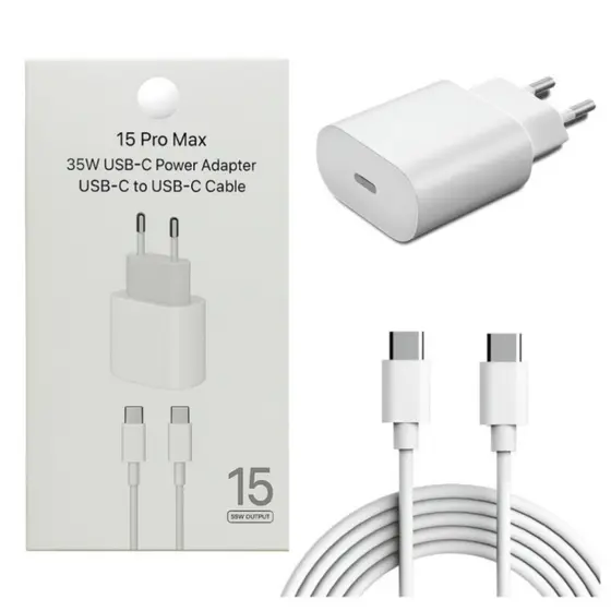 Carregador Turbo 35w  Iphone 15 16 Pro Max Completo Fonte USB C e Cabo Tipo C Lacrado